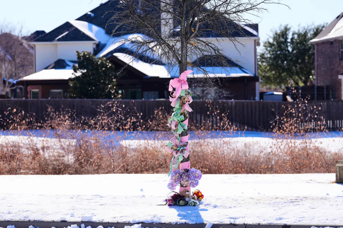 A makeshift memorial for the teens is shown at the site Monday, Jan. 26, 2026, in Frisco, Texas. AP