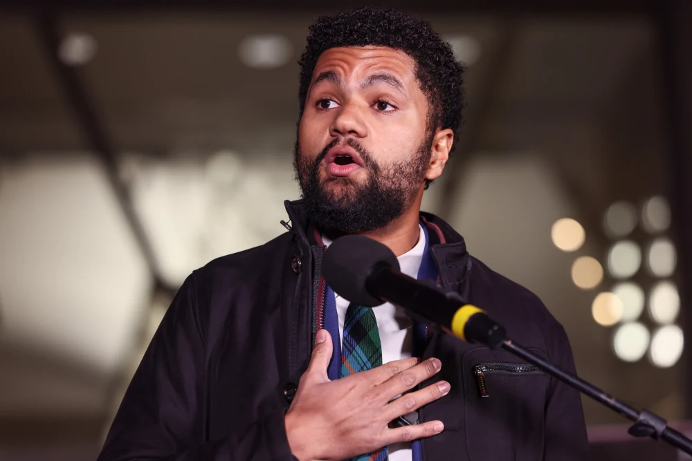 Rep. Maxwell Frost, D-Fla., speaks during the ICE Out for Good Protest at the U.S. Customs and Border Protection office in Washington, D.C., on Jan. 13.Jemal Countess / Getty Images for MoveOn Civic Action