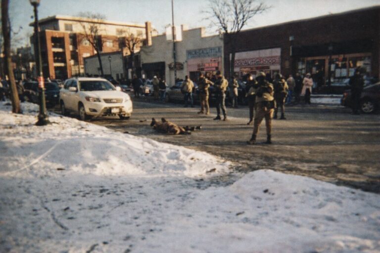 a colorized 1990s Disposable Camera Look-style AI generated image representing the shooting of Alex Pretti