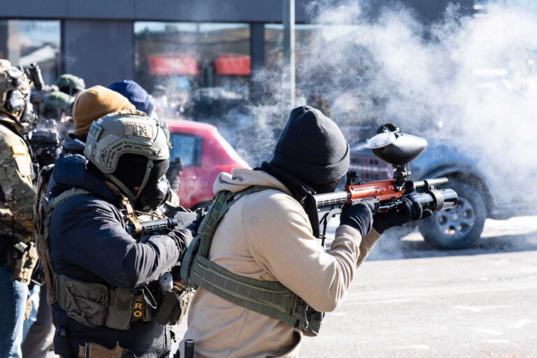ICE and Border Patrol agents shooting less lethal munitions at protestors in Minneapolis Photo: Chad Davis/Uncloseted Media