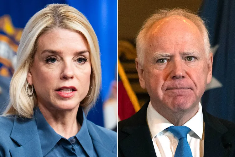 U.S. Attorney General Pam Bondi wrote a letter of demands to Minnesota Gov. Tim Walz after Border Patrol fatally shot a U.S. citizen on Jan. 24, 2026. Credit : Tom Williams/CQ-Roll Call, Inc via Getty; Jerry Holt/The Minnesota Star Tribune via Gett