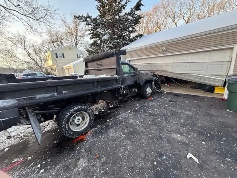 An out-of-control snowplow crashed into a parked car and a garage containing another vehicle on Tahmore Drive in December, Fairfield police said.