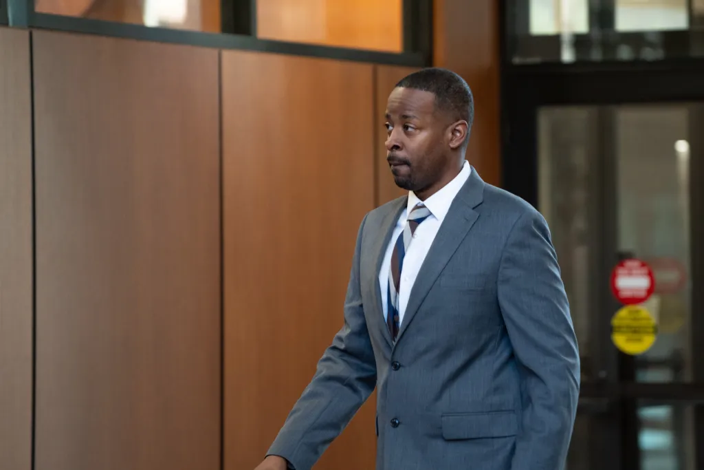 Abdul Wright walks into the Hennepin County Government Center on Aug. 25, 2025, for his bench trial on charges that he sexually abused a student when she was 14. Credit: Dymanh Chhoun | Sahan Journal