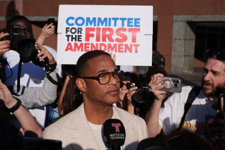 Don Lemon talks to the press after a hearing at the Edward R. Roybal Federal Building in Los Angeles on Jan. 30, 2026. AP Photo/Damian Dovarganes